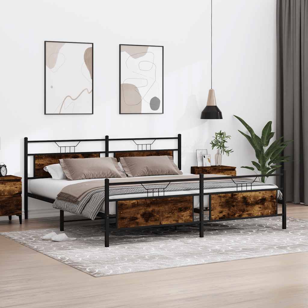 füstös tölgy színű fém ágykeret matrac nélkül 200 x 200 cm