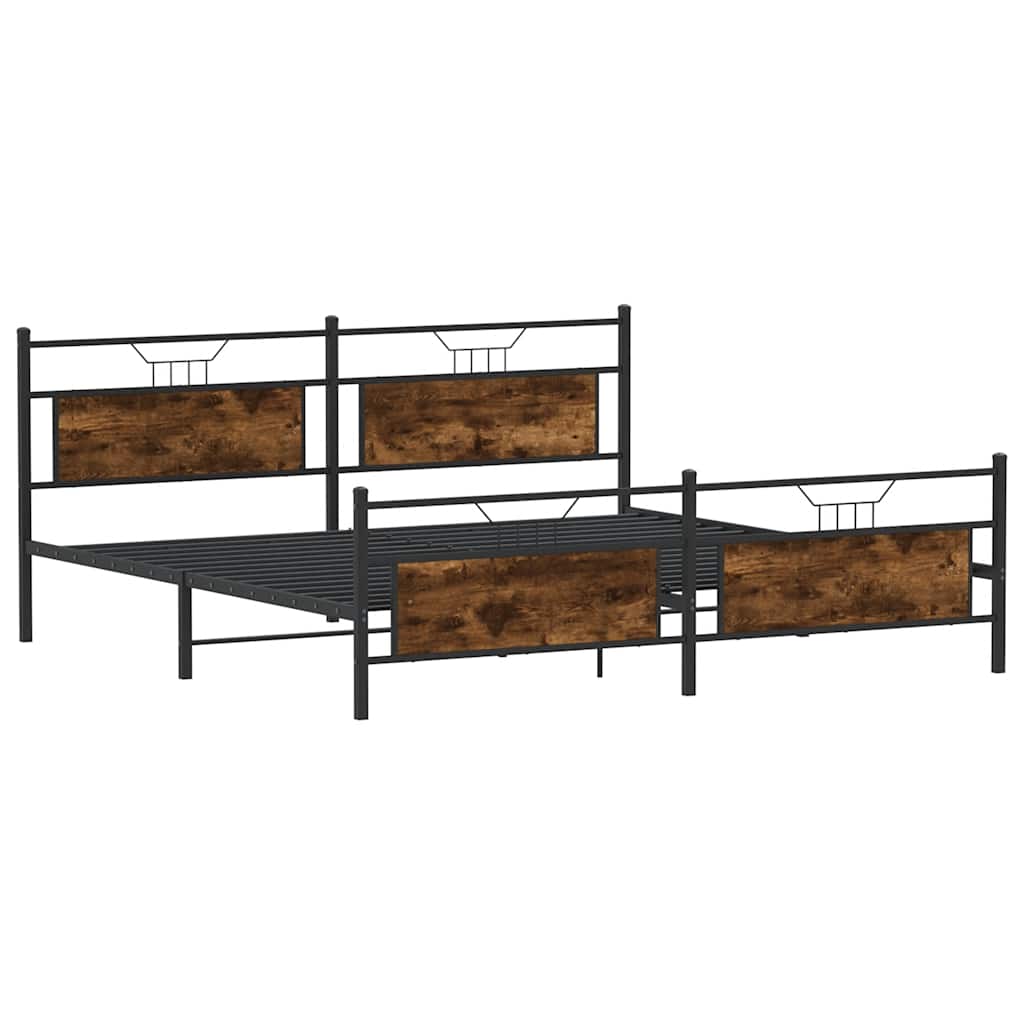 füstös tölgy színű fém ágykeret matrac nélkül 200 x 200 cm