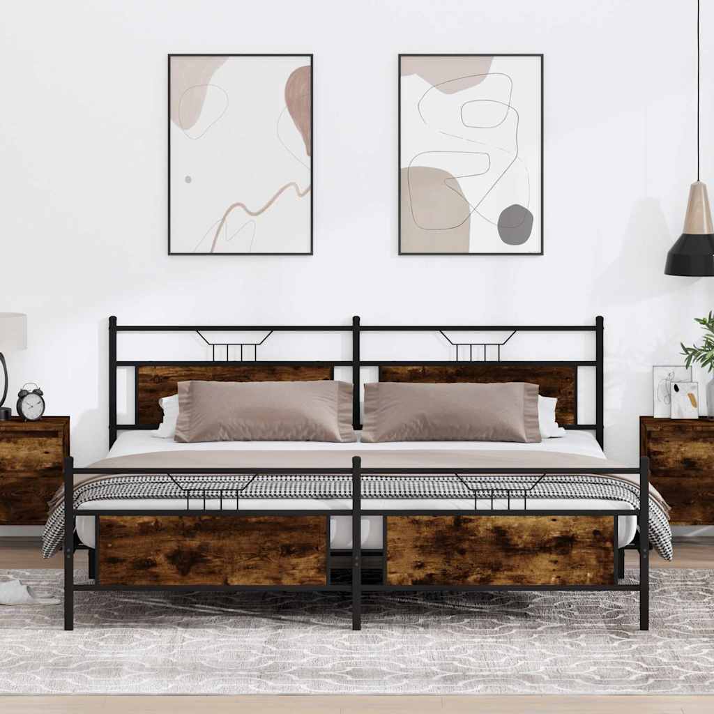 füstös tölgy színű fém ágykeret matrac nélkül 200 x 200 cm