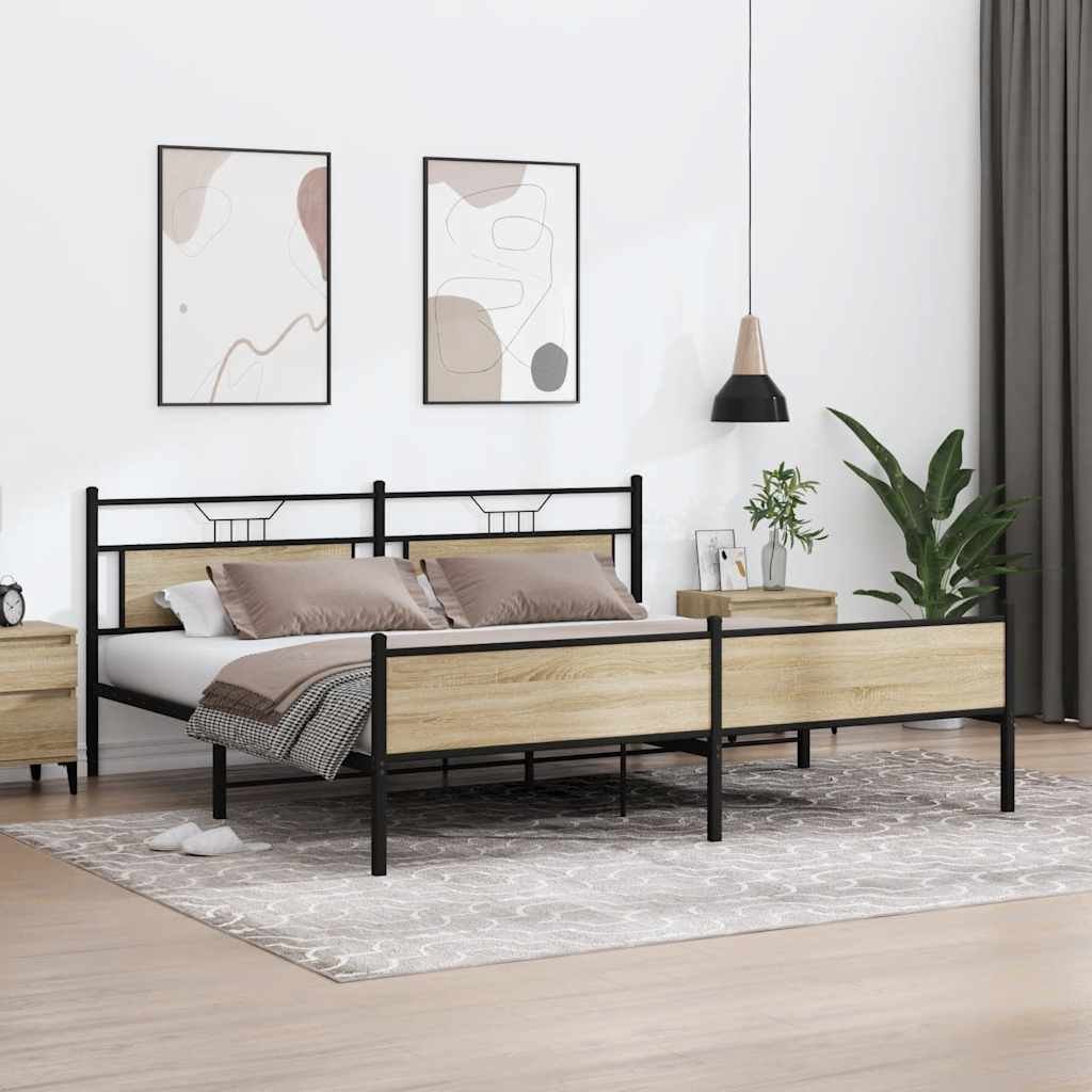 sonoma tölgy színű fém ágykeret matrac nélkül 200 x 200 cm