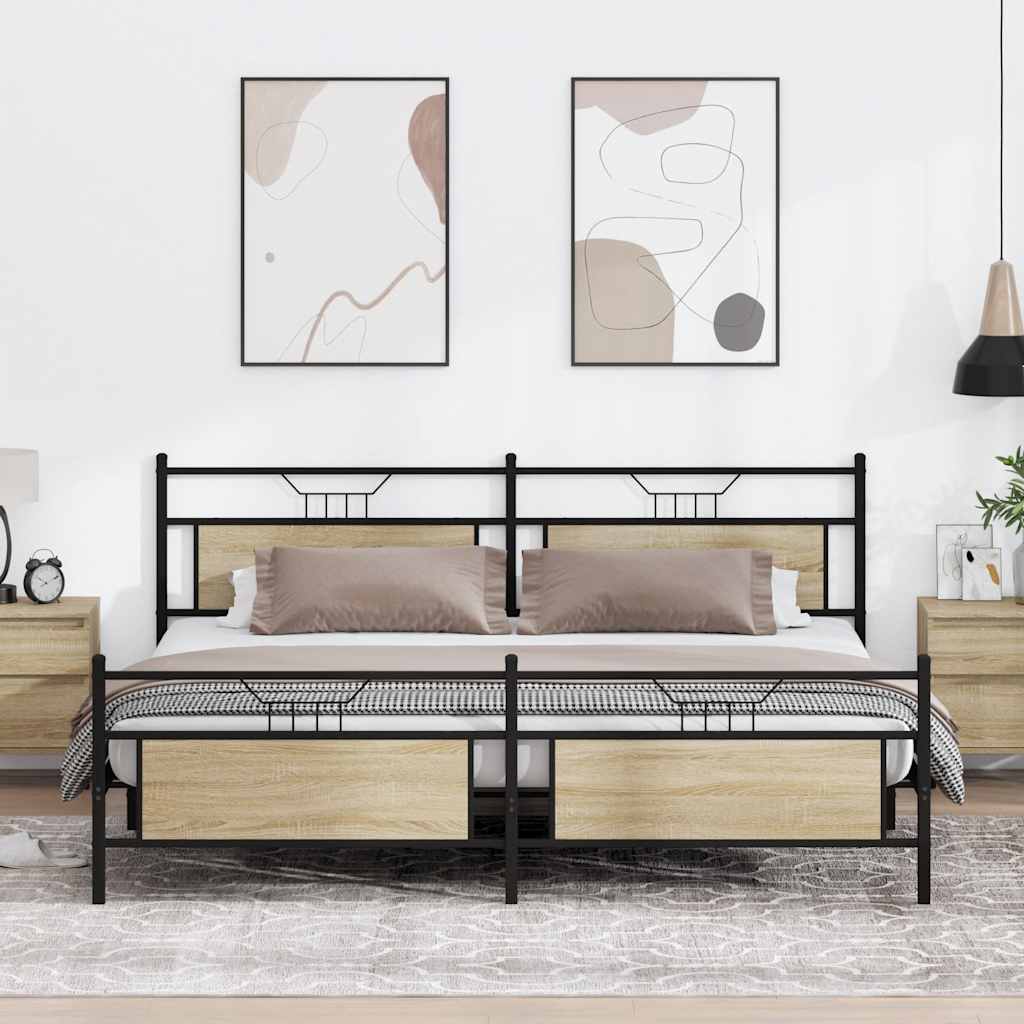 sonoma tölgy színű fém ágykeret matrac nélkül 200 x 200 cm