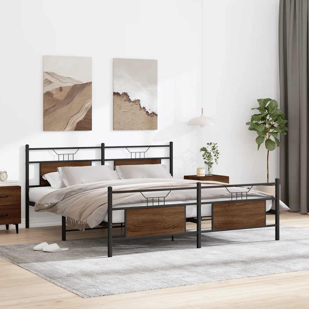 barna tölgy színű fém ágykeret matrac nélkül 180 x 200 cm