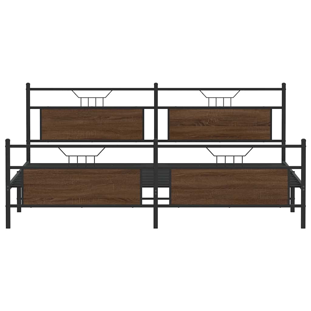 barna tölgy színű fém ágykeret matrac nélkül 200 x 200 cm
