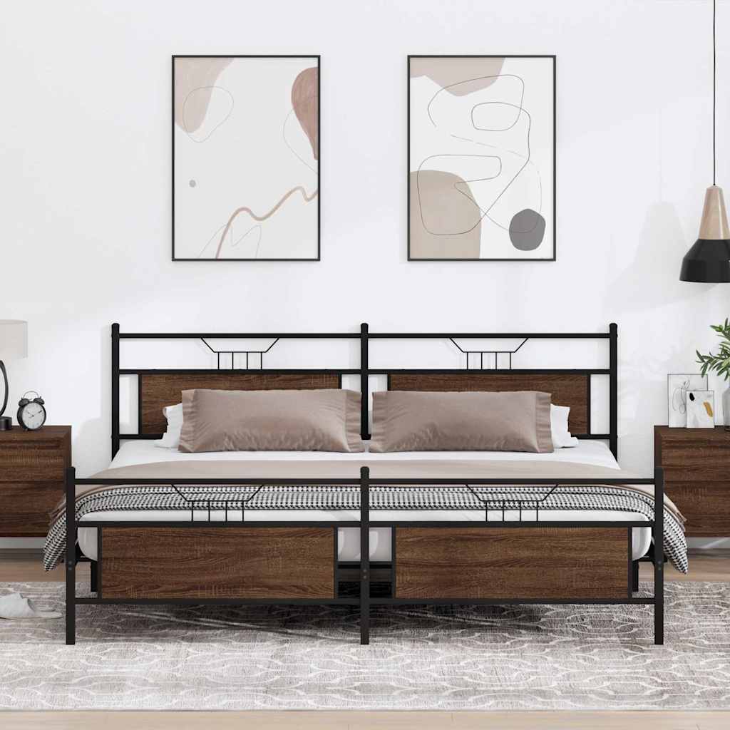 barna tölgy színű fém ágykeret matrac nélkül 200 x 200 cm