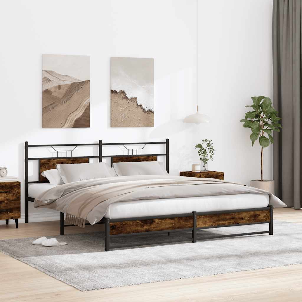 füstös tölgy színű fém ágykeret matrac nélkül 183 x 213 cm