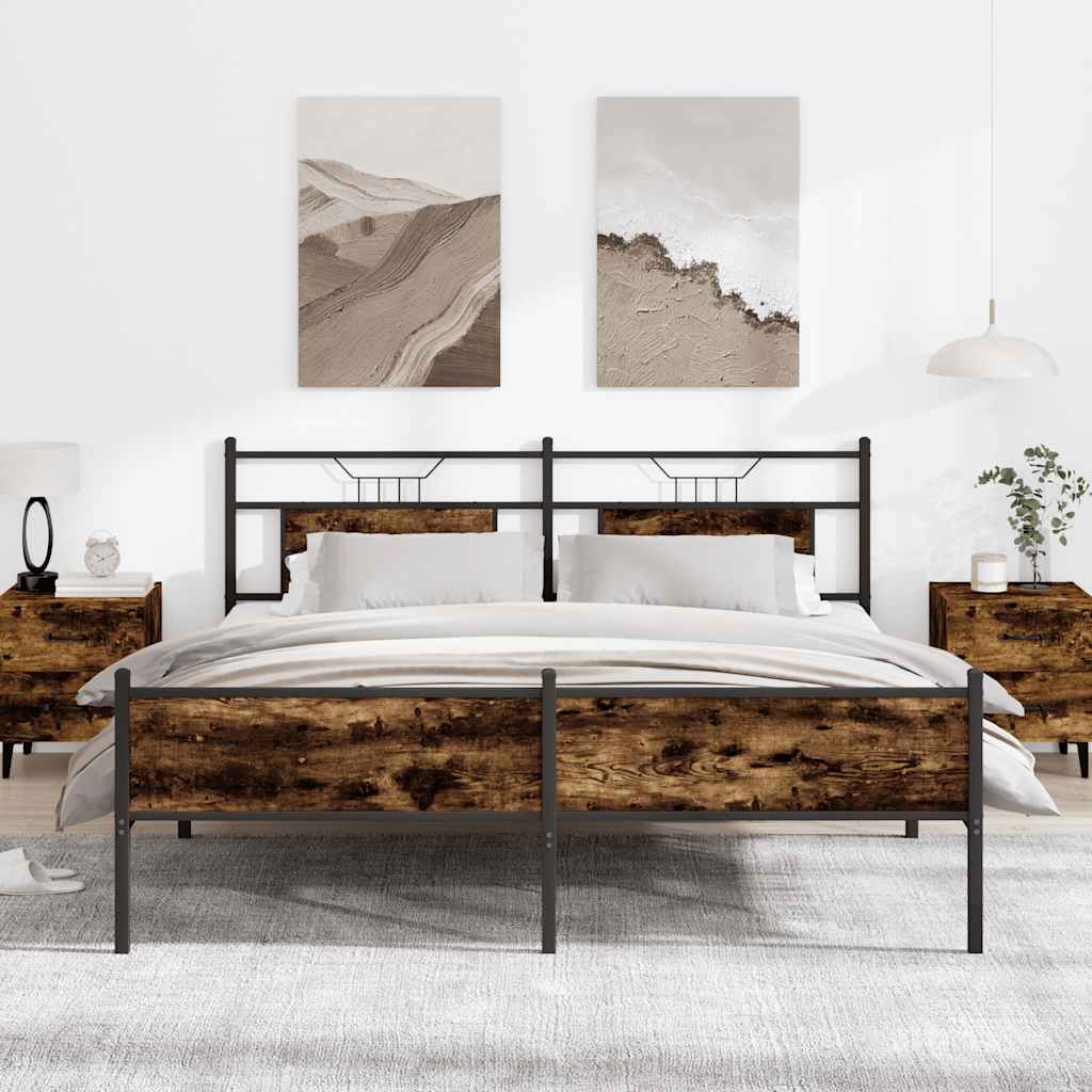 füstös tölgy színű fém ágykeret matrac nélkül 160 x 200 cm