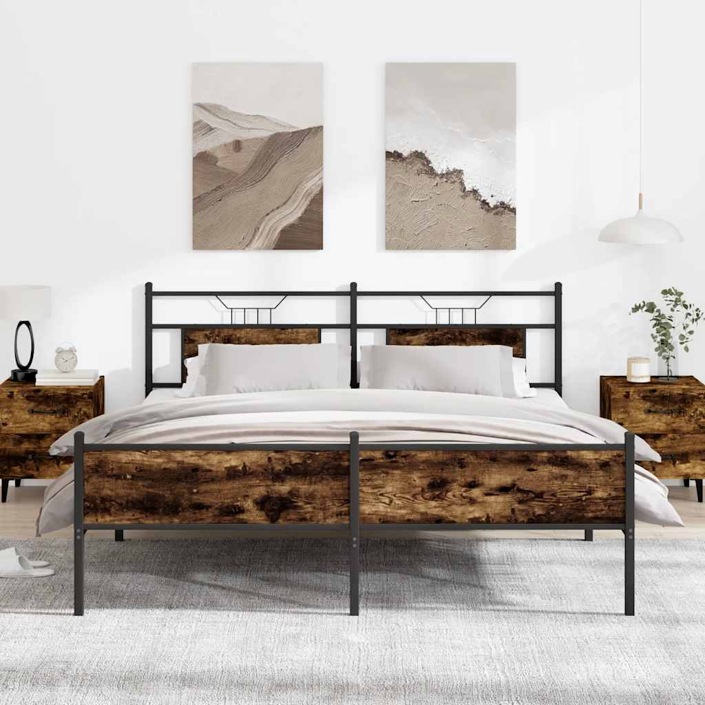 füstös tölgy színű fém ágykeret matrac nélkül 180 x 200 cm