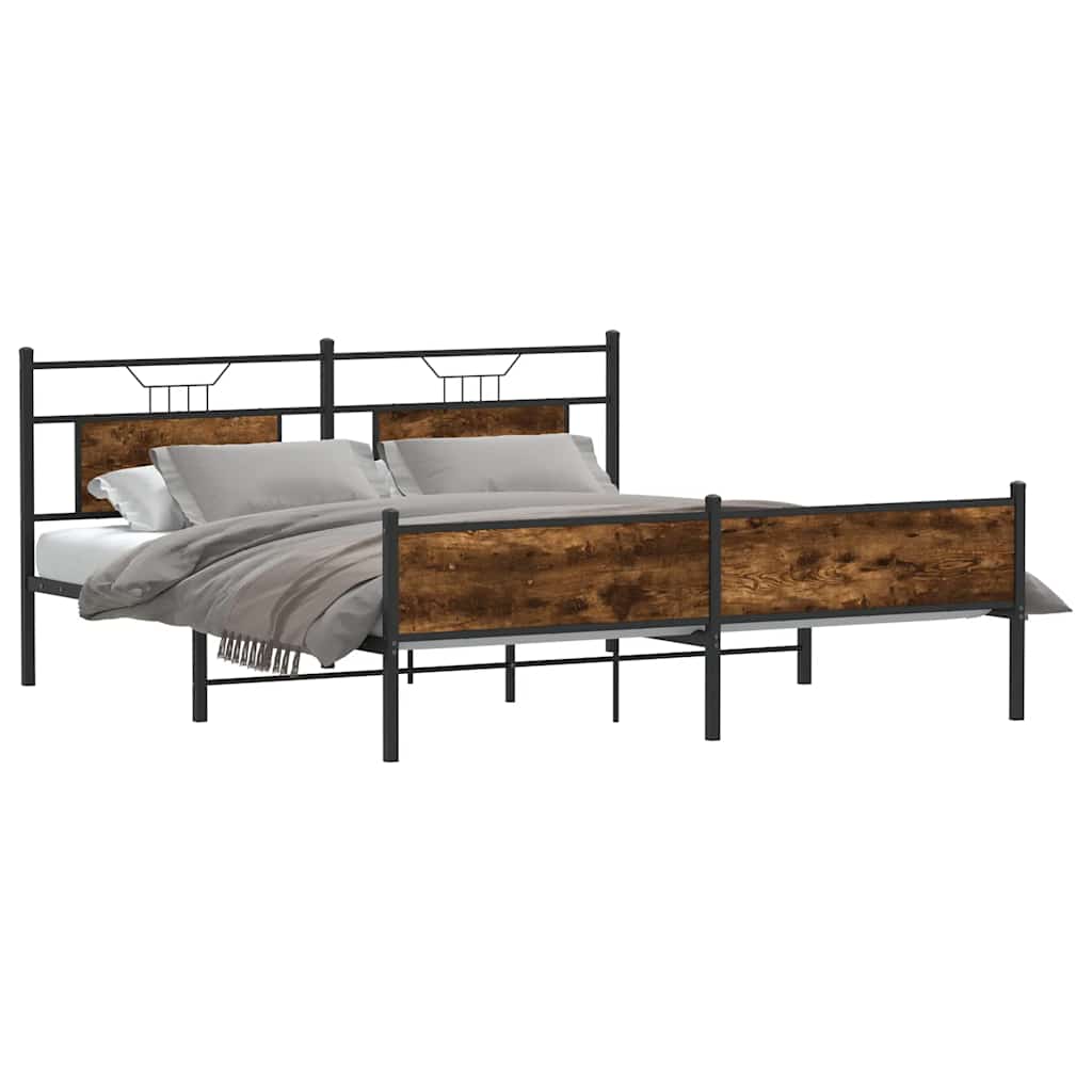 füstös tölgy színű fém ágykeret matrac nélkül 180 x 200 cm