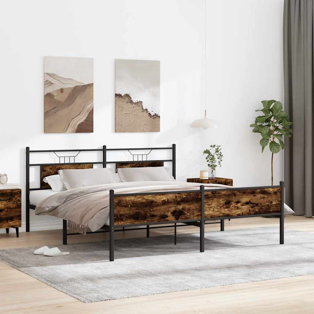 füstös tölgy színű fém ágykeret matrac nélkül 180 x 200 cm