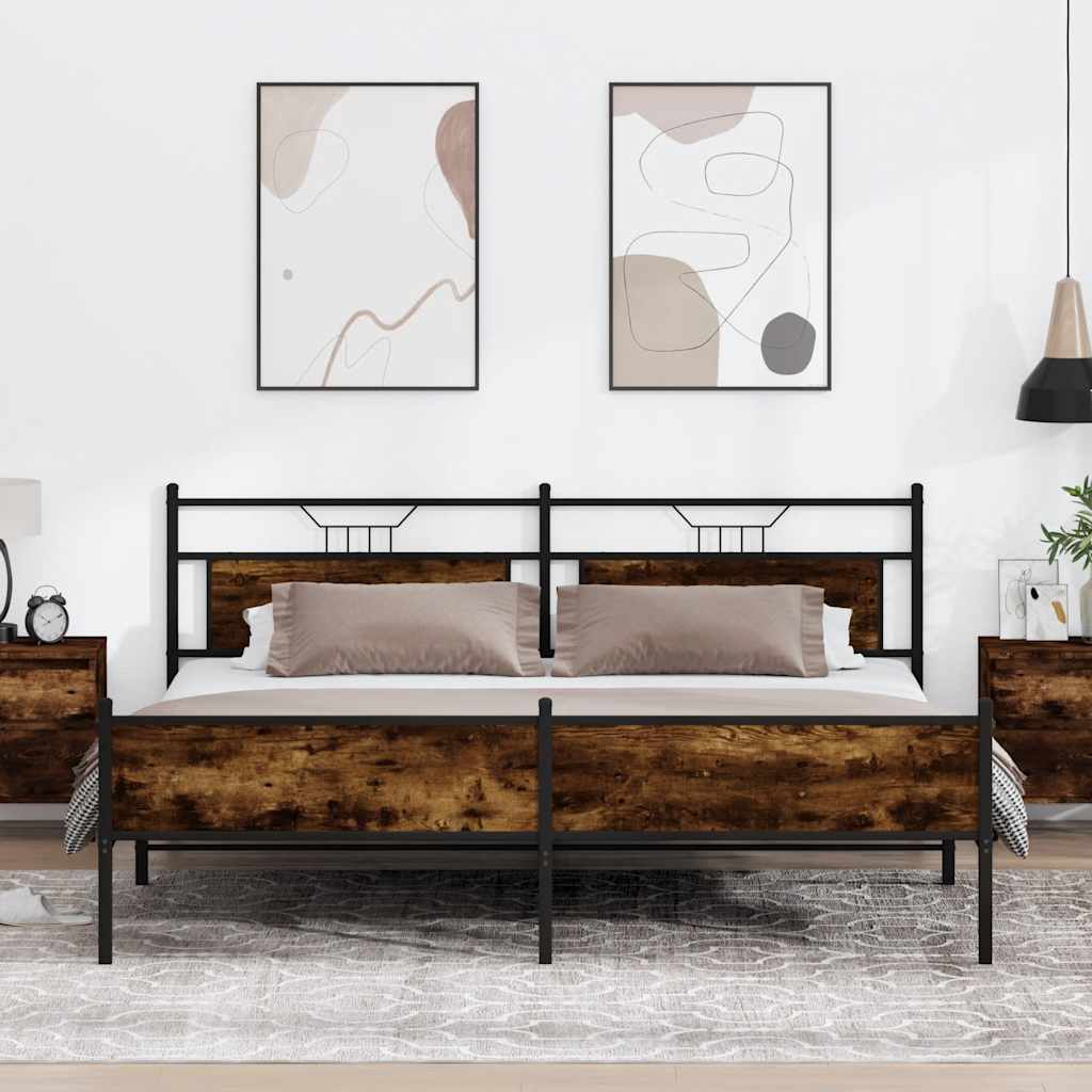 füstös tölgy színű fém ágykeret matrac nélkül 200 x 200 cm