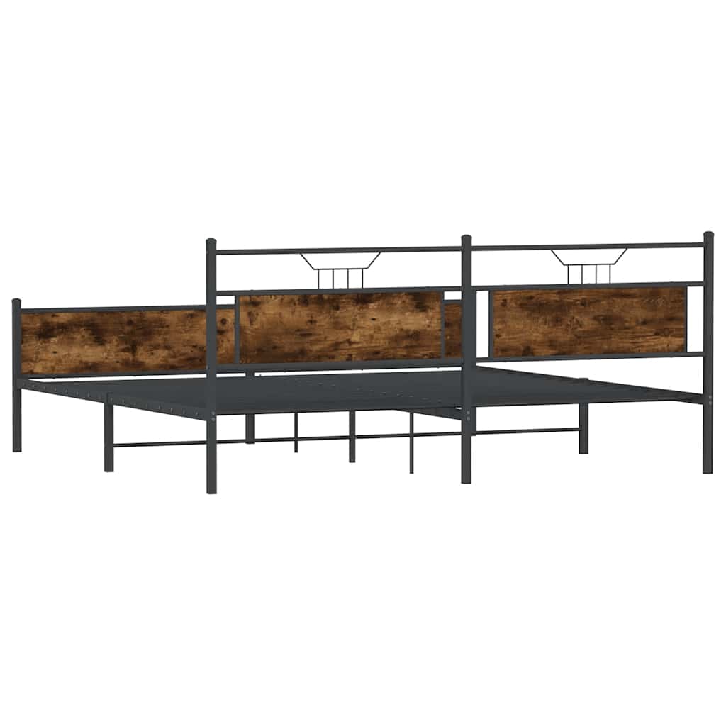 füstös tölgy színű fém ágykeret matrac nélkül 200 x 200 cm