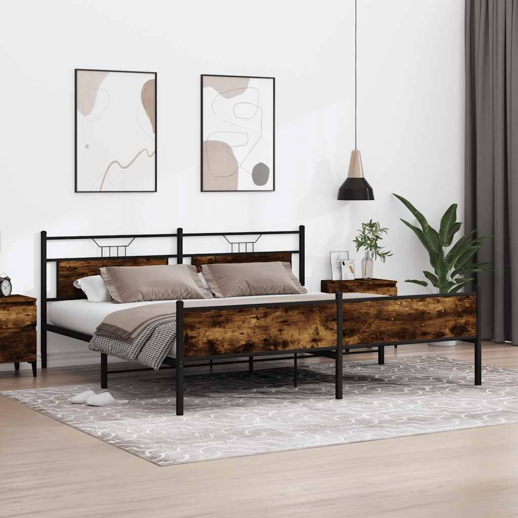füstös tölgy színű fém ágykeret matrac nélkül 200 x 200 cm
