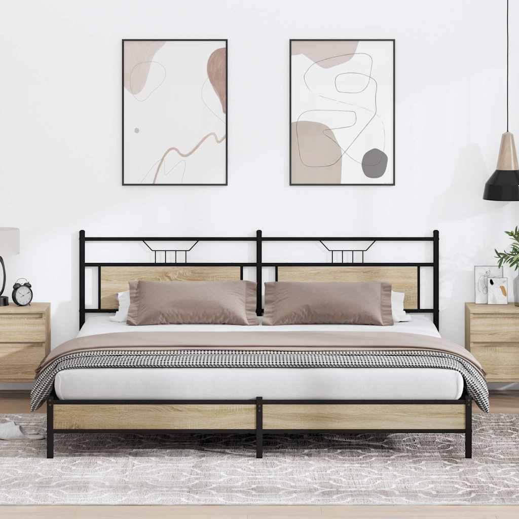 sonoma tölgy színű fém ágykeret matrac nélkül 200 x 200 cm