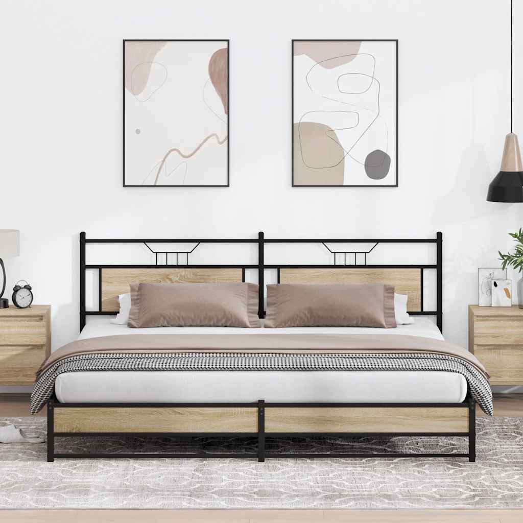 sonoma tölgy színű fém ágykeret matrac nélkül 200 x 200 cm