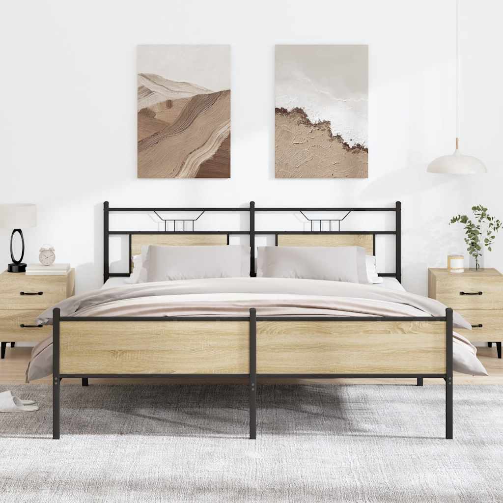sonoma tölgy színű fém ágykeret matrac nélkül 183 x 213 cm