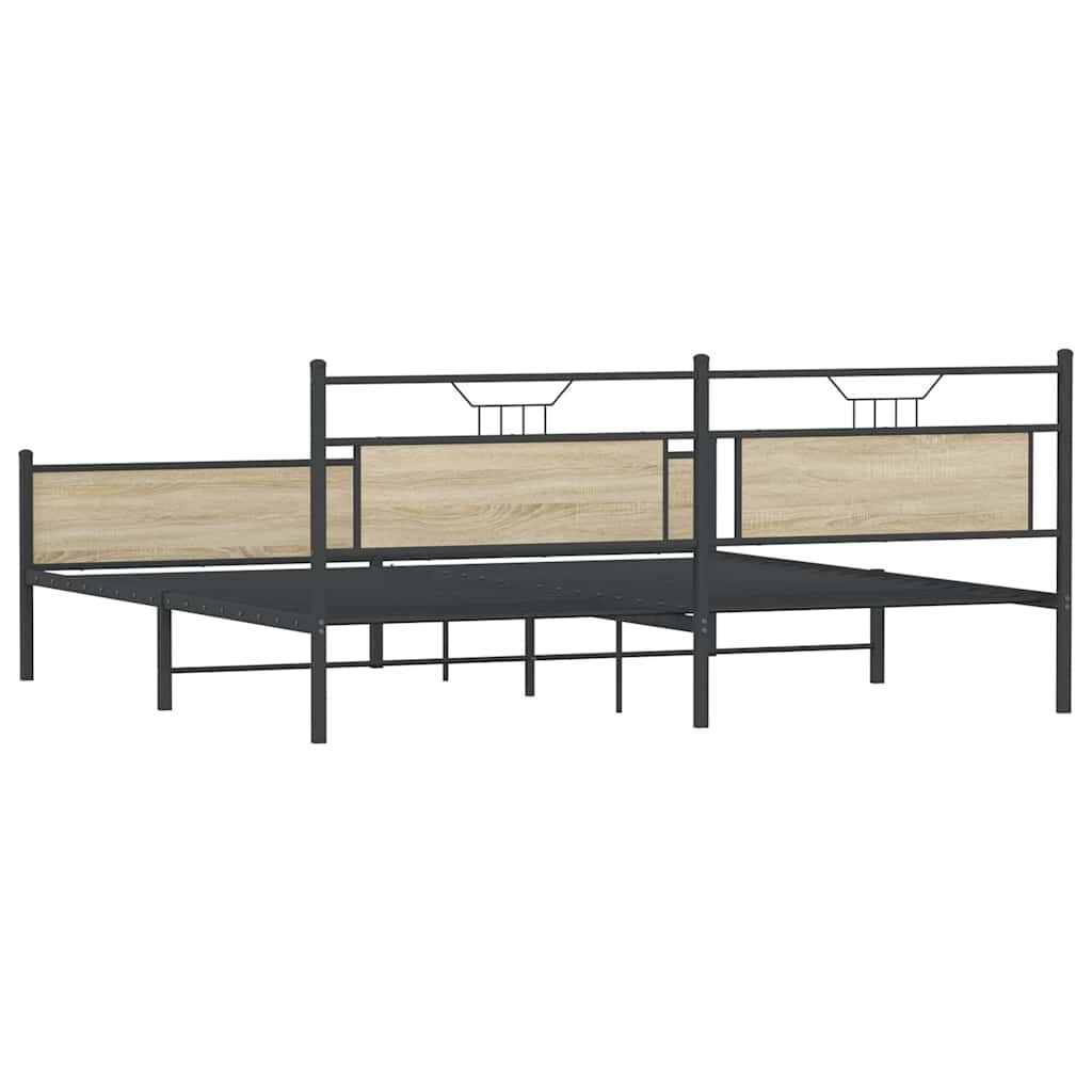 sonoma tölgy színű fém ágykeret matrac nélkül 200 x 200 cm