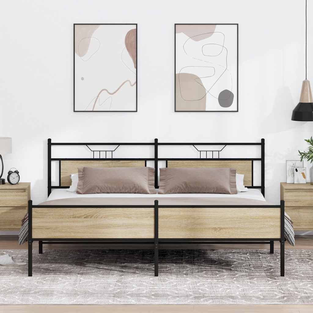 sonoma tölgy színű fém ágykeret matrac nélkül 200 x 200 cm