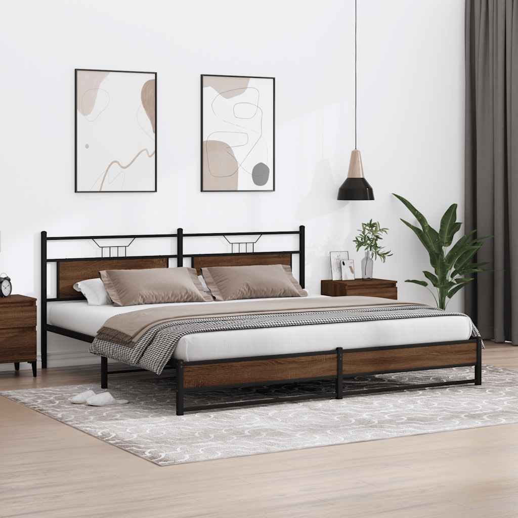 barna tölgy színű fém ágykeret matrac nélkül 200 x 200 cm