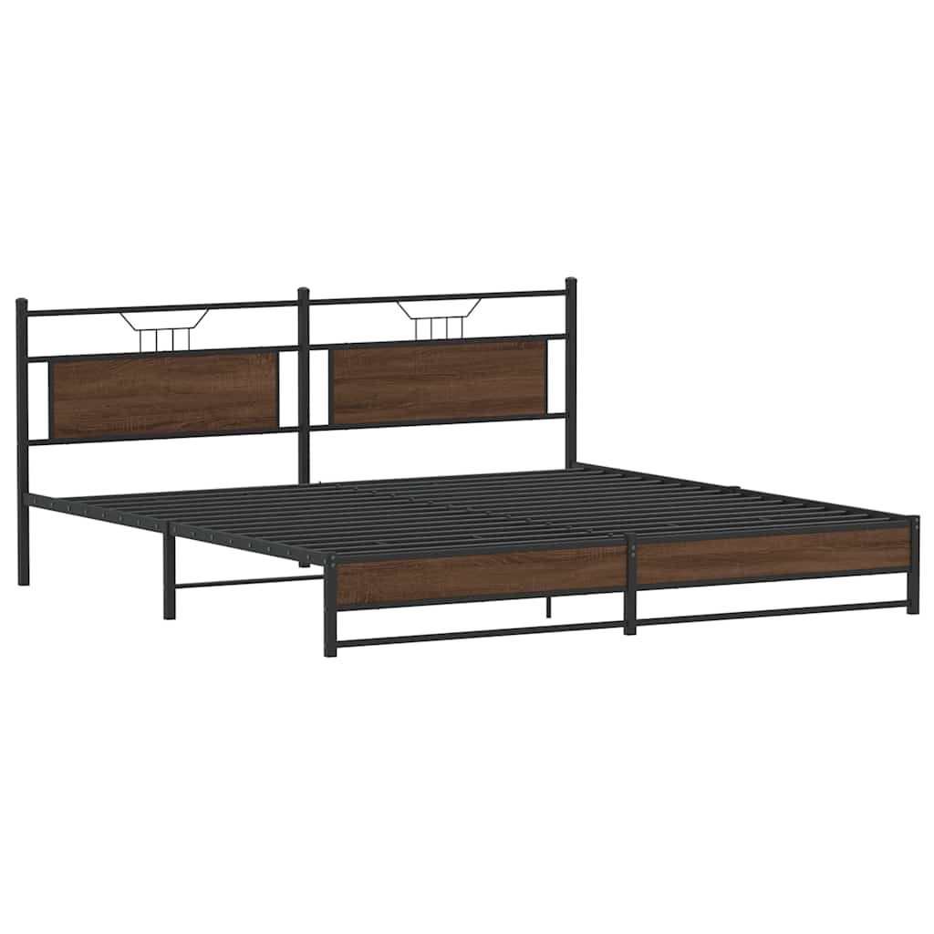 barna tölgy színű fém ágykeret matrac nélkül 200 x 200 cm