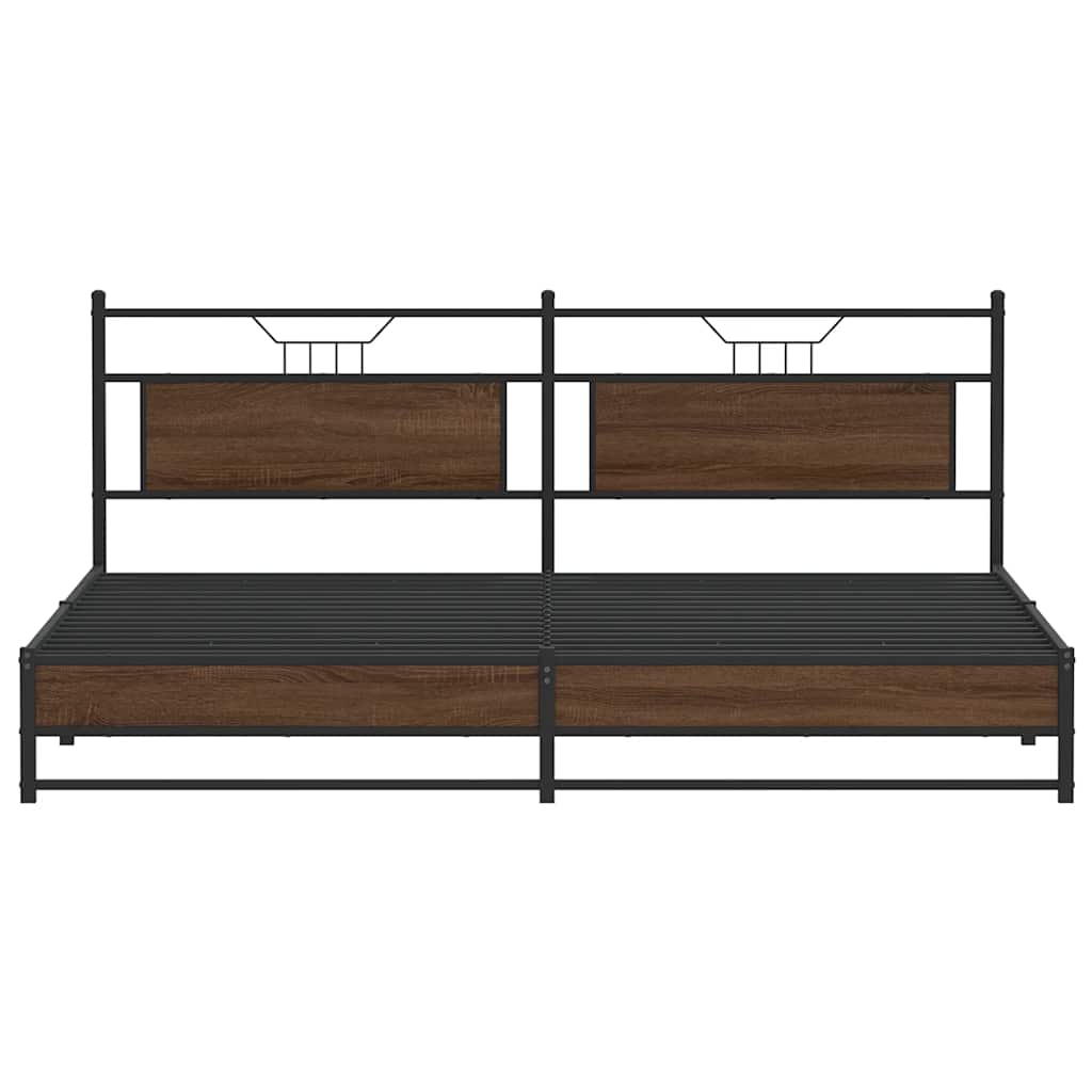 barna tölgy színű fém ágykeret matrac nélkül 200 x 200 cm