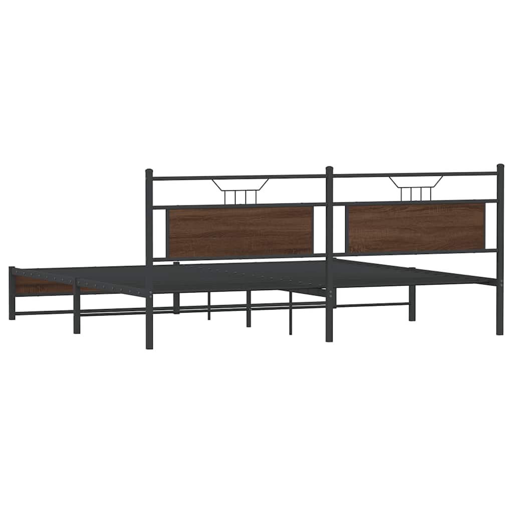 barna tölgy színű fém ágykeret matrac nélkül 200 x 200 cm