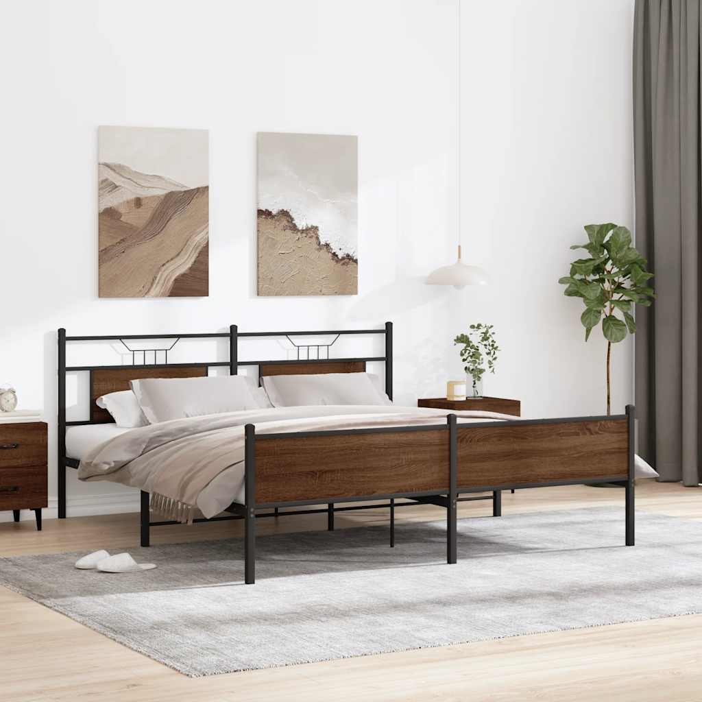barna tölgy színű fém ágykeret matrac nélkül 160 x 200 cm