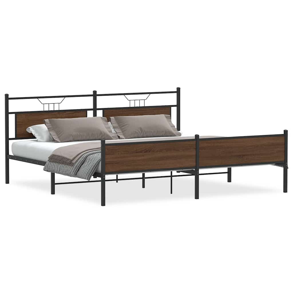 barna tölgy színű fém ágykeret matrac nélkül 200 x 200 cm