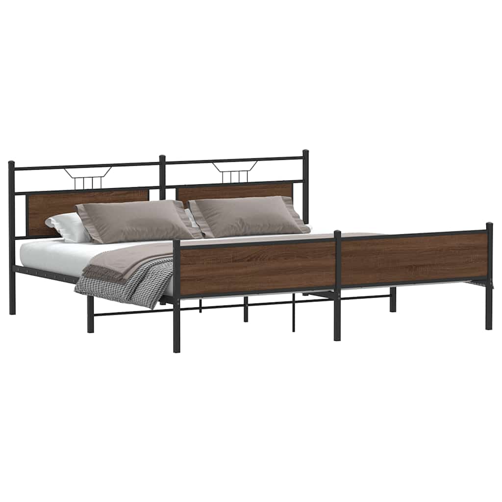 barna tölgy színű fém ágykeret matrac nélkül 200 x 200 cm