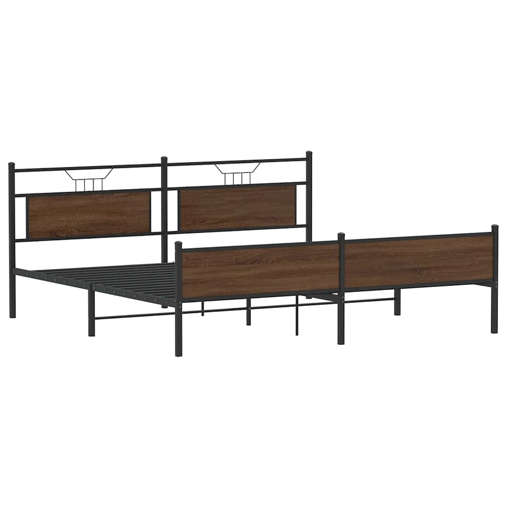 barna tölgy színű fém ágykeret matrac nélkül 200 x 200 cm