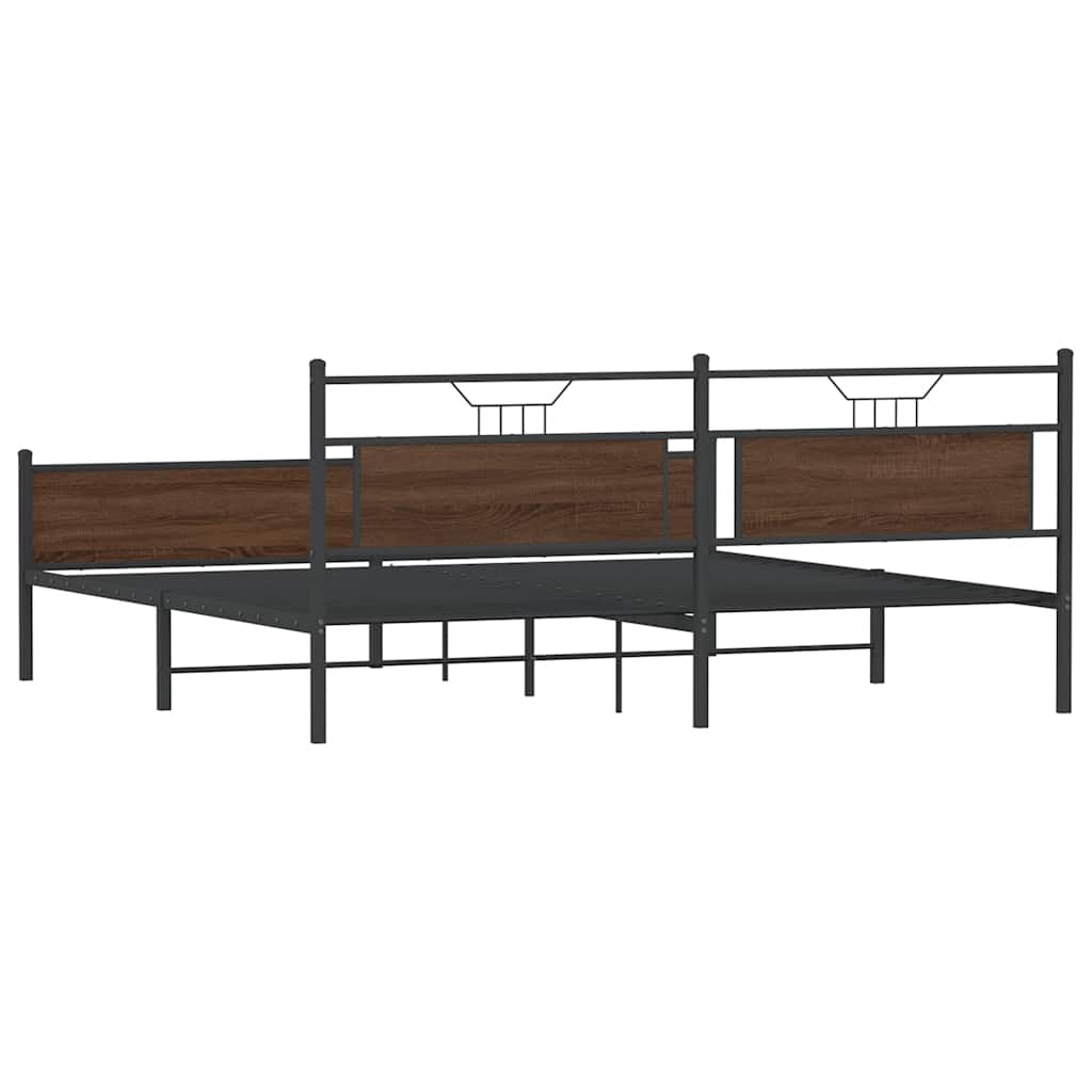 barna tölgy színű fém ágykeret matrac nélkül 200 x 200 cm