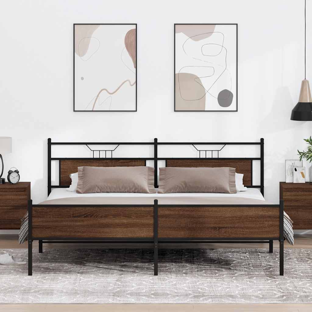 barna tölgy színű fém ágykeret matrac nélkül 200 x 200 cm