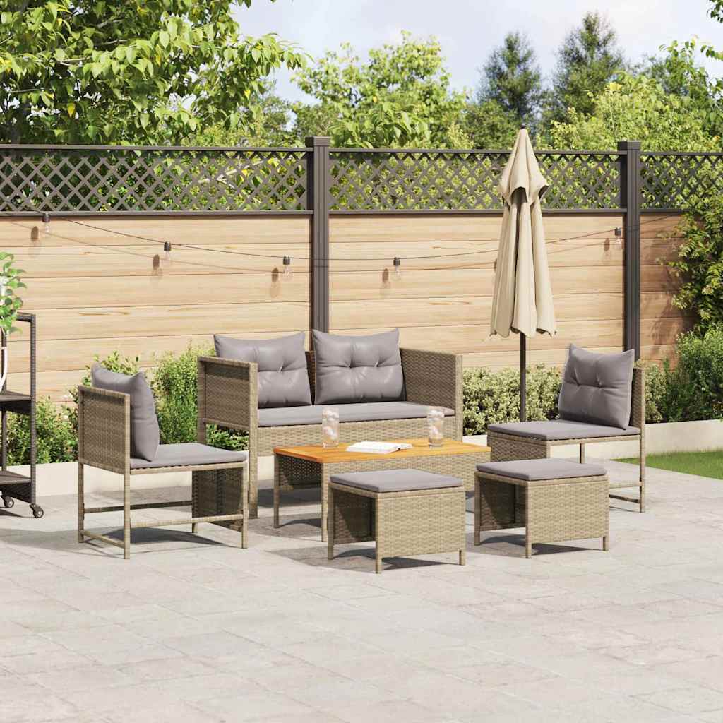 Kerti Kanapé Szett 6 pcs Beige és Világosszürke polirattan