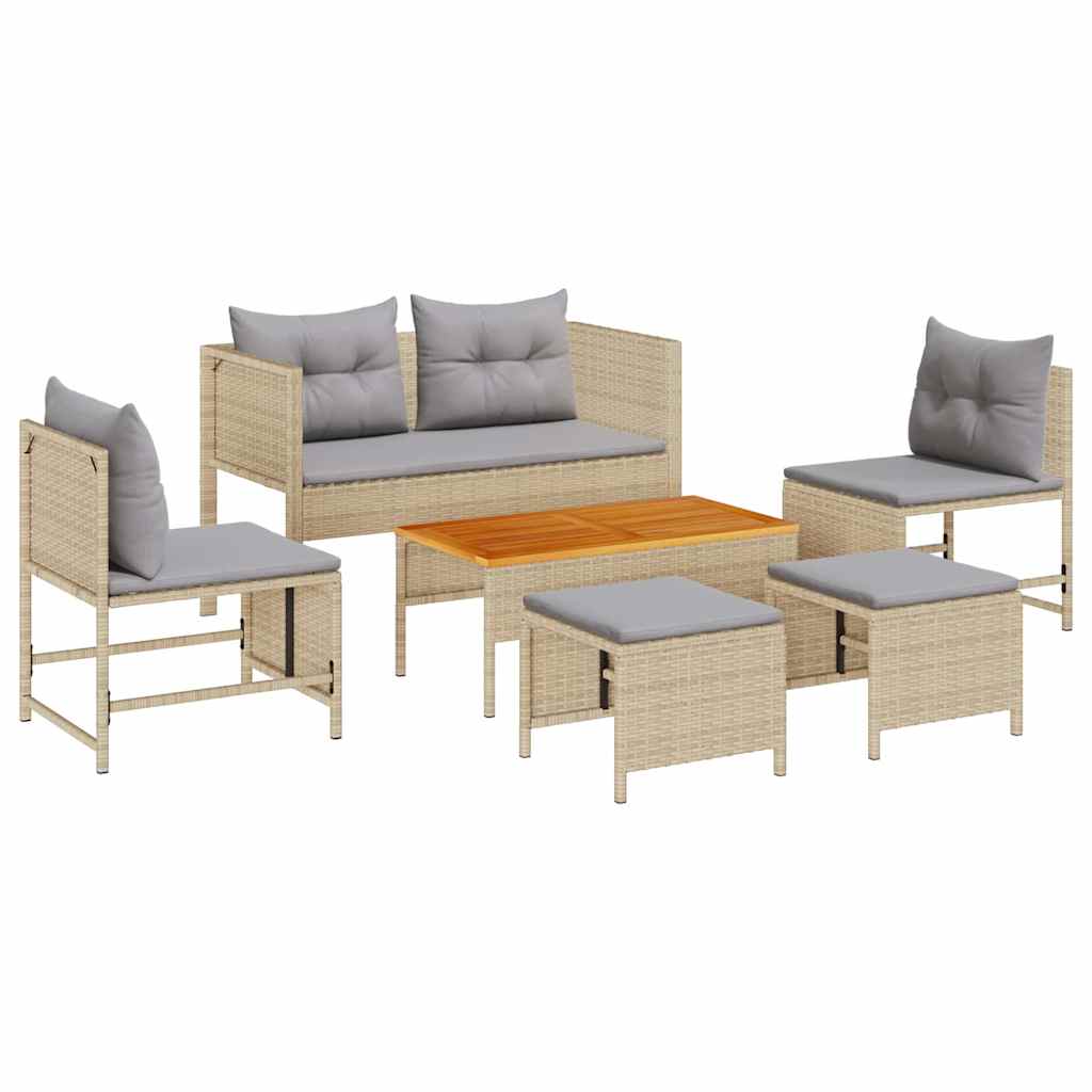 Kerti Kanapé Szett 6 pcs Beige és Világosszürke polirattan