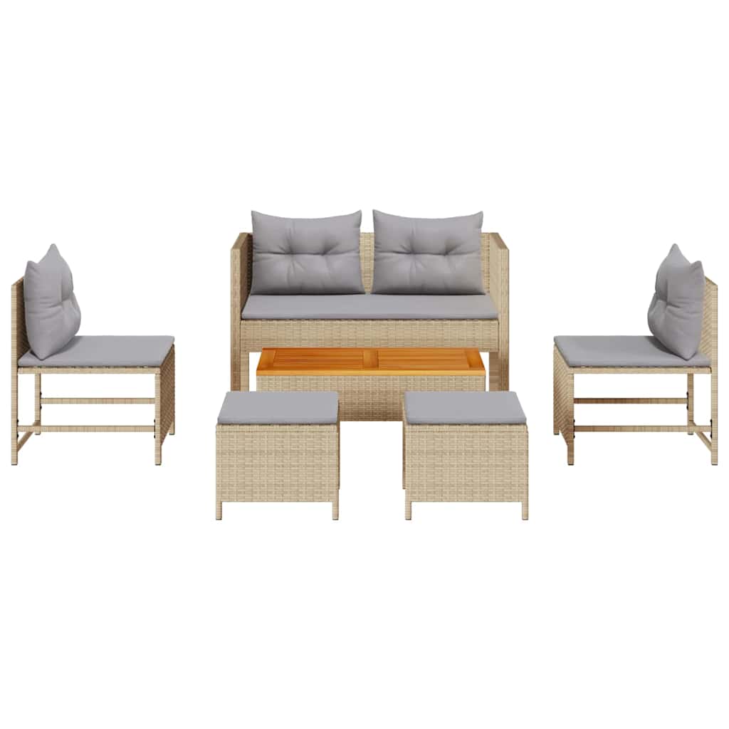 Kerti Kanapé Szett 6 pcs Beige és Világosszürke polirattan