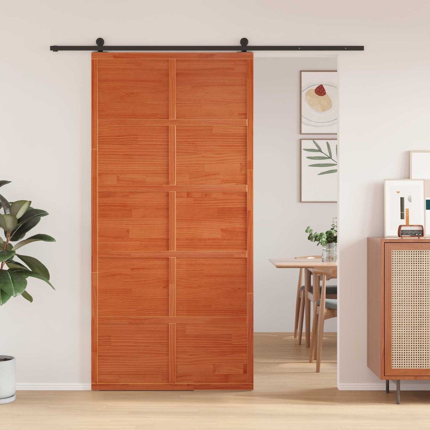 Istállóajtó Viaszbarna 100 x 208 cm Tömör Fenyőfa