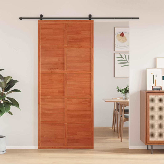 Istállóajtó Viaszbarna 90 x 208 cm Tömör Fenyőfa