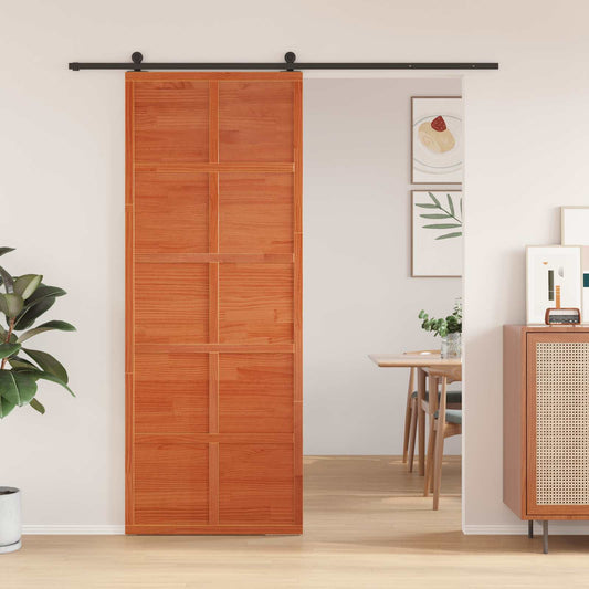 Istállóajtó Viaszbarna 80 x 208 cm Tömör Fenyőfa