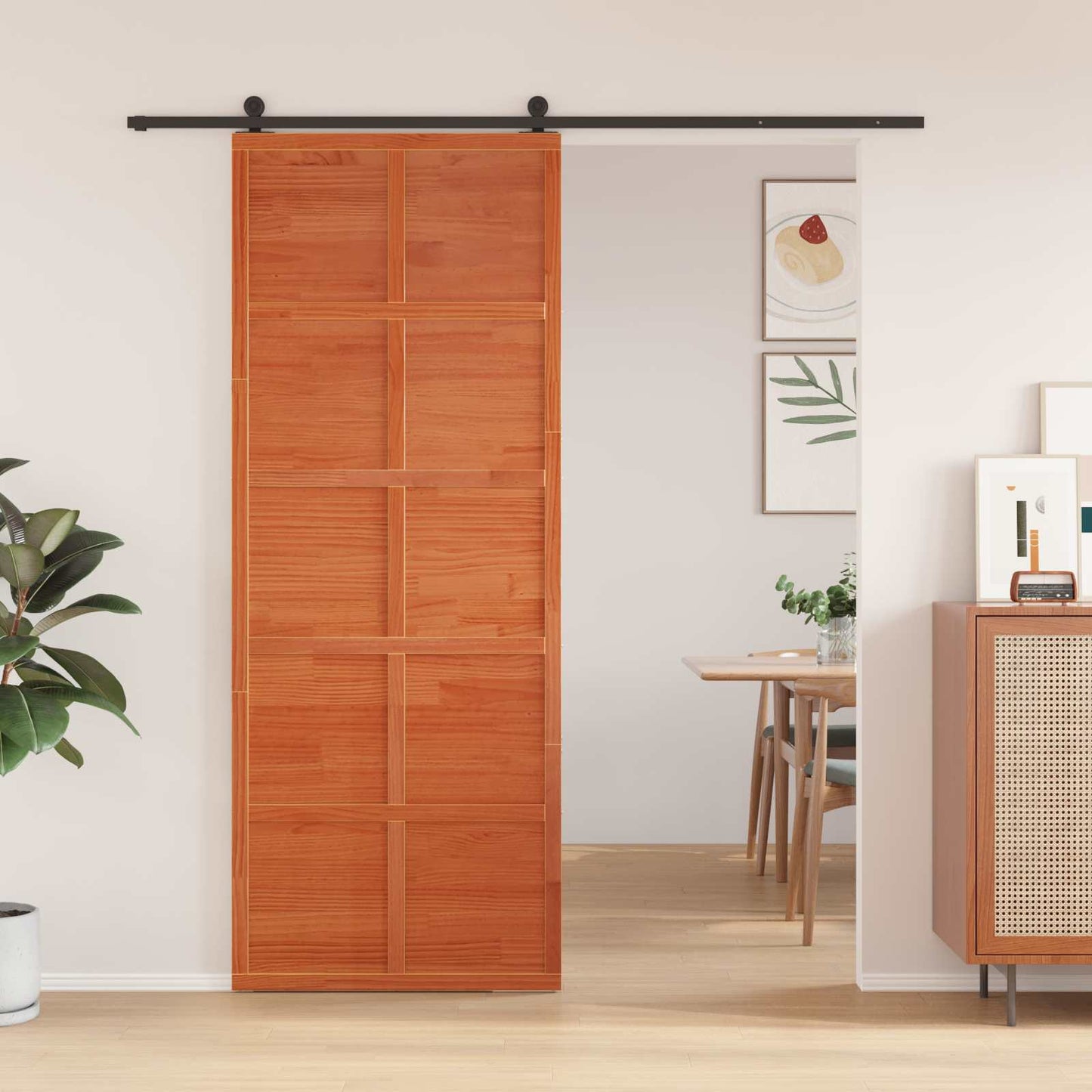 Istállóajtó Viaszbarna 80 x 208 cm Tömör Fenyőfa