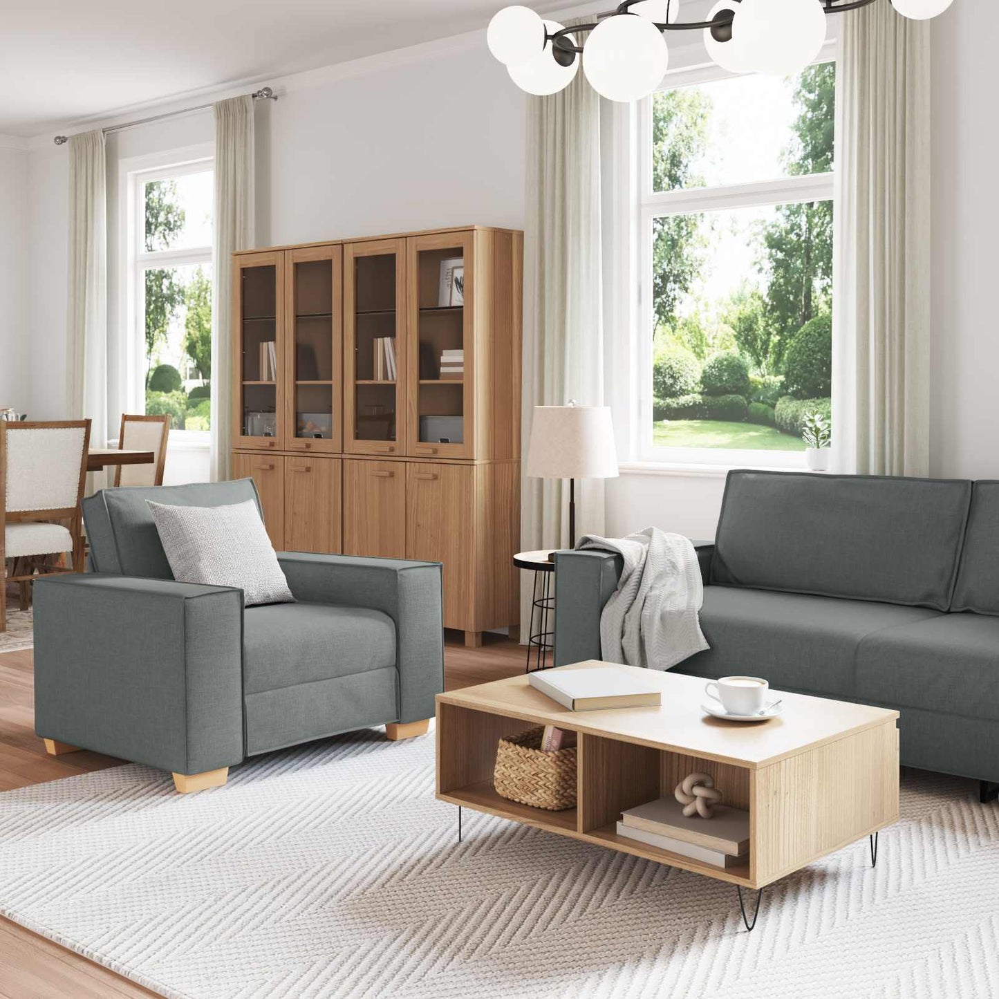Kanapé 3 pcs Sötétszürke 220 x 80 x 84 cm Lábbal kevert anyag