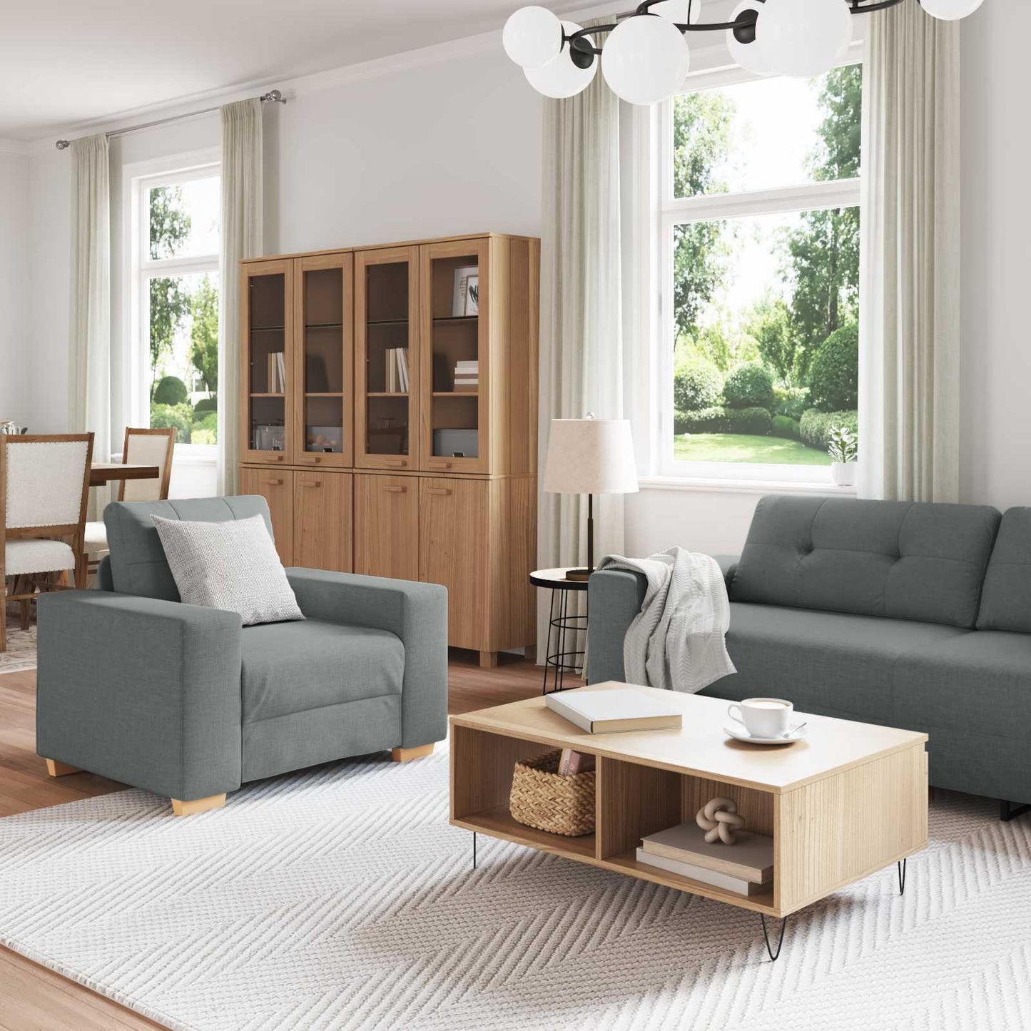 Kanapé 3 pcs Sötétszürke 221 x 80 x 80 cm Lábbal kevert anyag
