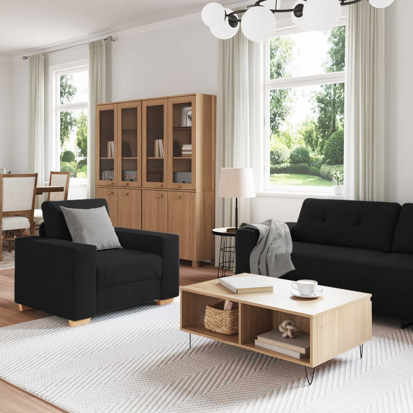 Kanapé 3 pcs Fekete 221 x 80 x 80 cm Lábbal kevert anyag