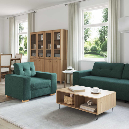 Kanapé 3 pcs Sötétzöld 221 x 80 x 80 cm Lábbal kevert anyag