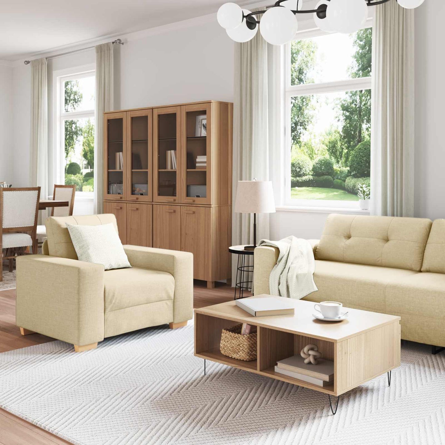 Kanapé 3 pcs Krém 221 x 80 x 80 cm Lábbal kevert anyag