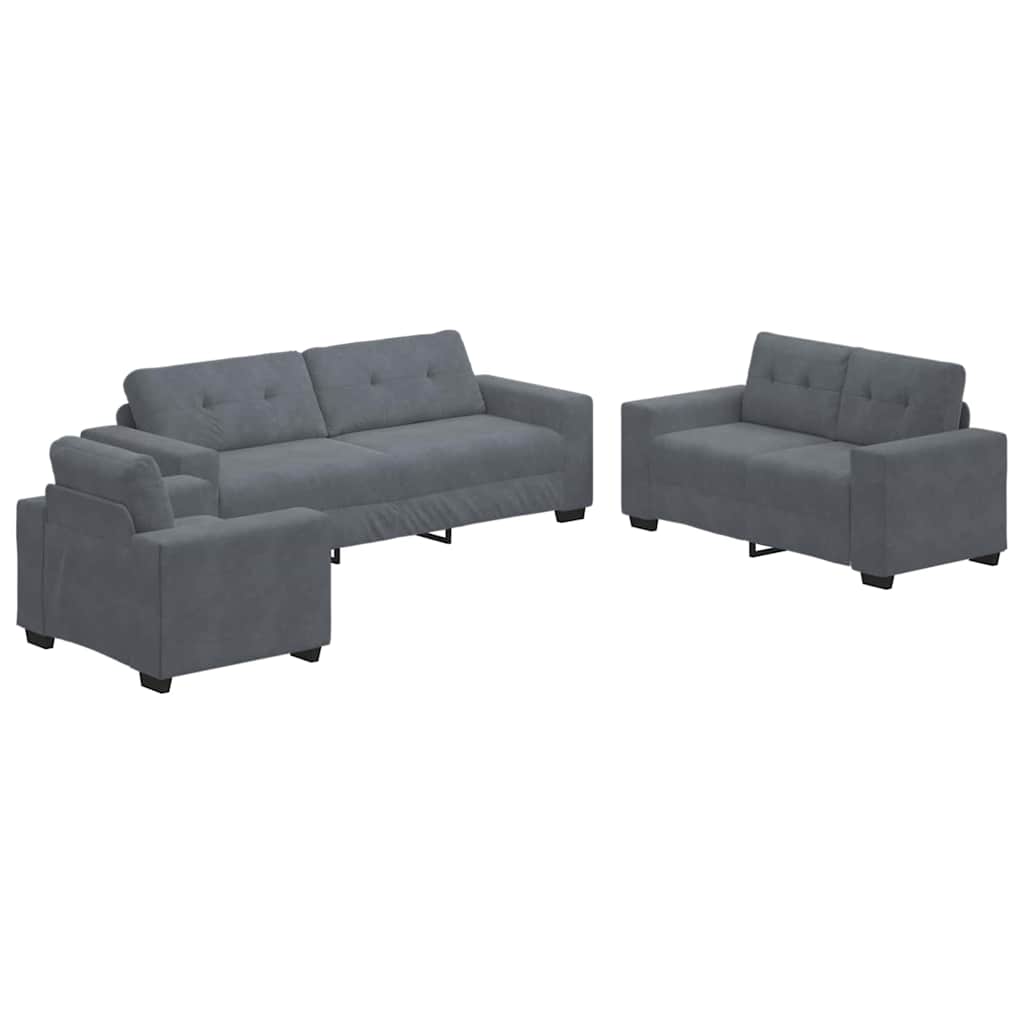 Kanapé Szett 3 pcs Sötétszürke 221 x 80 x 80 cm Bársony