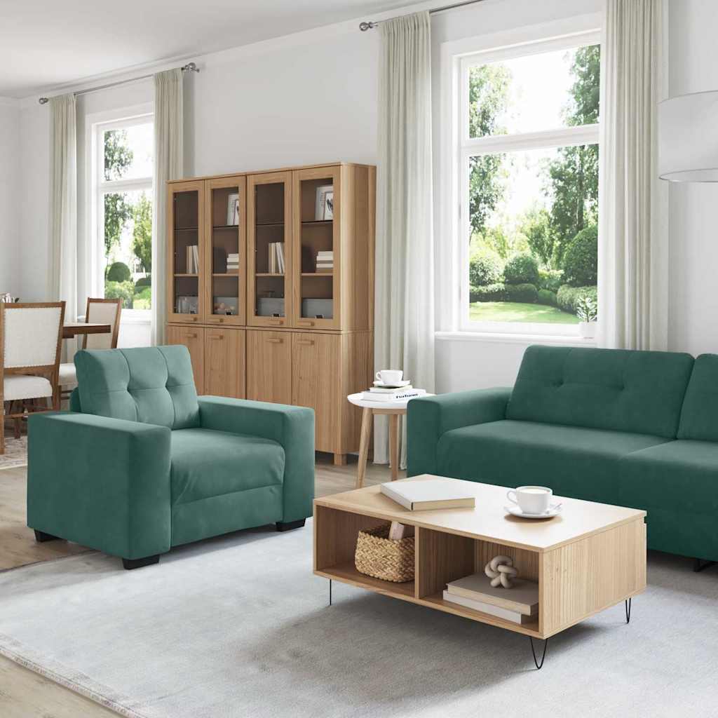 Kanapé Szett 3 pcs Sötétzöld 221 x 80 x 80 cm Bársony