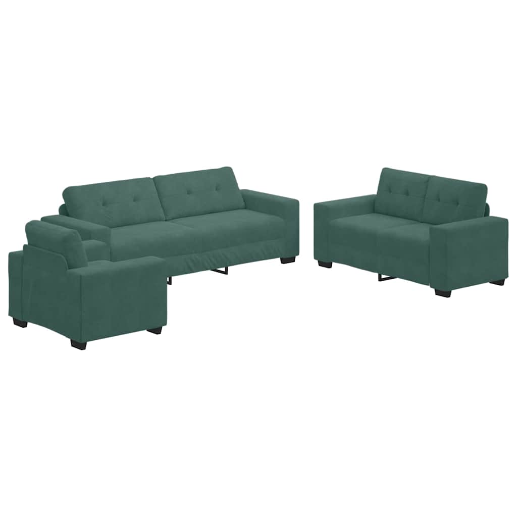 Kanapé Szett 3 pcs Sötétzöld 221 x 80 x 80 cm Bársony