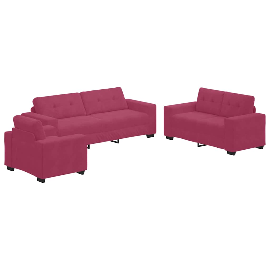 Kanapé Szett 3 pcs Szélvörös 221 x 80 x 80 cm Bársony