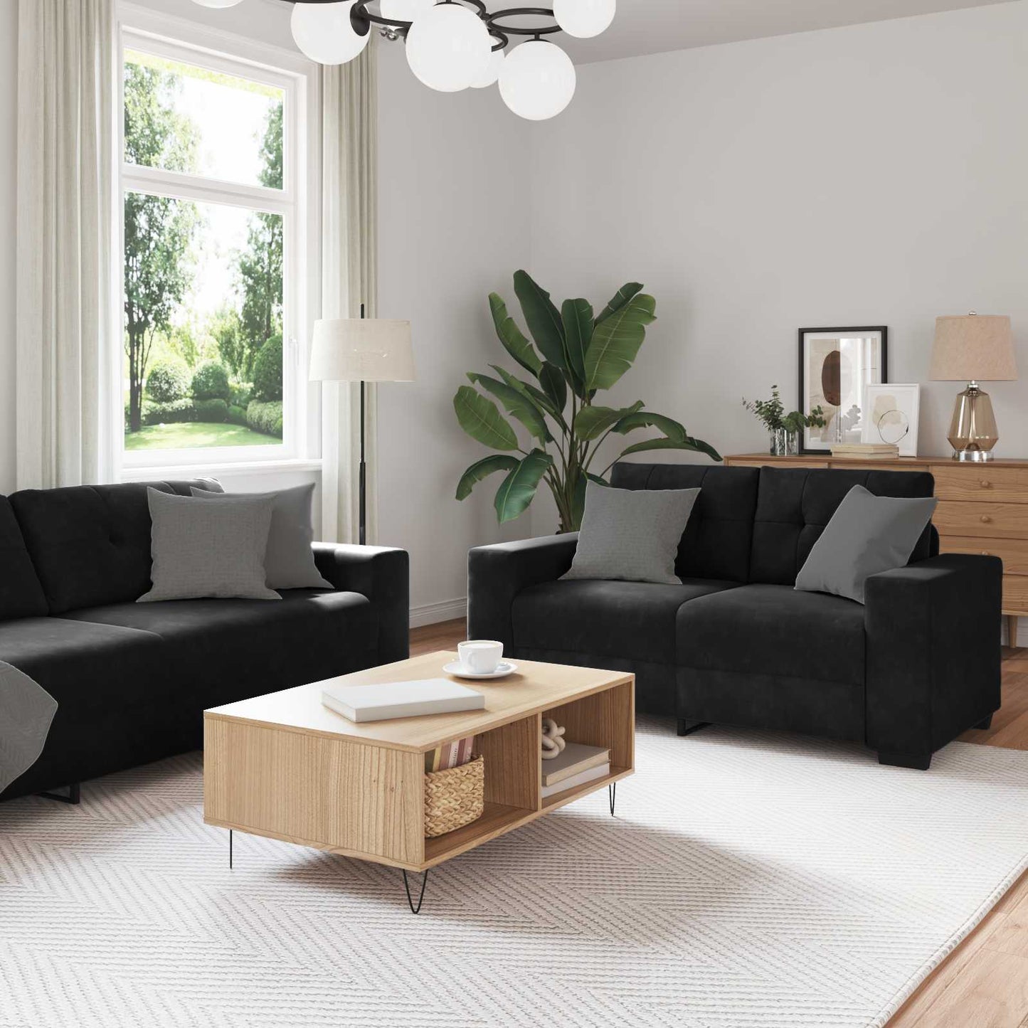 Kanapé Szett 3 pcs Fekete 221 x 80 x 80 cm Bársony