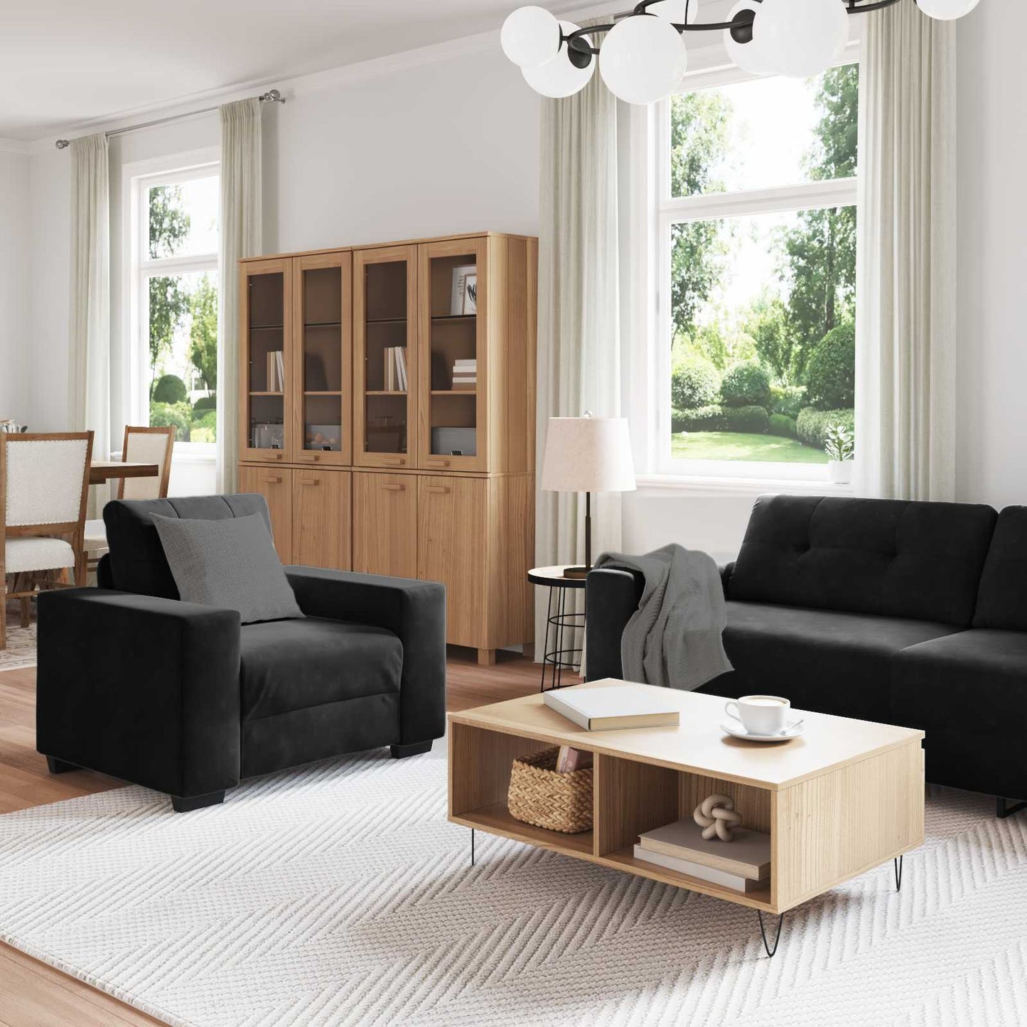 Kanapé Szett 3 pcs Fekete 221 x 80 x 80 cm Bársony