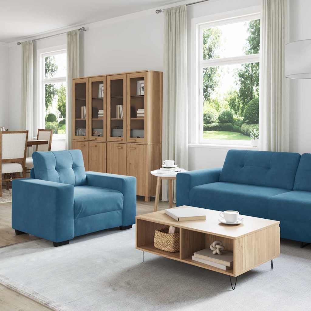 Kanapé Szett 3 pcs Kék 221 x 80 x 80 cm Bársony